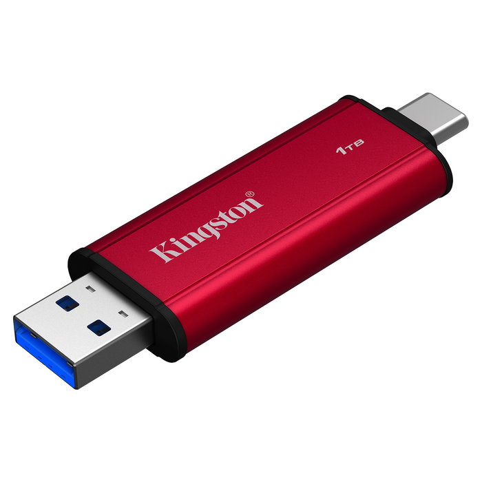 Kingston SSD Portátil Dual USB-A/C 1TB NVMe, USB 3.2 Gen 2 hasta 1050MB/s, Negro y Rojo, Compatible con Windows, Mac, Android, iOS