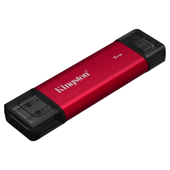 Kingston SSD Portátil Dual USB-A/C 1TB NVMe, USB 3.2 Gen 2 hasta 1050MB/s, Negro y Rojo, Compatible con Windows, Mac, Android, iOS