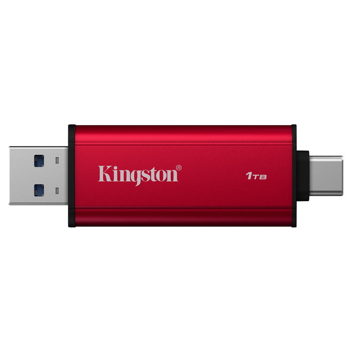 Kingston SSD Portátil Dual USB-A/C 1TB NVMe, USB 3.2 Gen 2 hasta 1050MB/s, Negro y Rojo, Compatible con Windows, Mac, Android, iOS