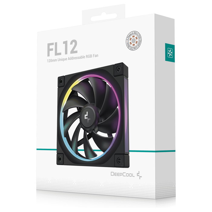 Deepcool FL12 ARGB - Ventilador para PC 120 mm Negro con Iluminación ARGB, Control PWM, Rodamiento FDB, 9 Aspas, 500-2150 RPM, 55 CFM, 32 dB