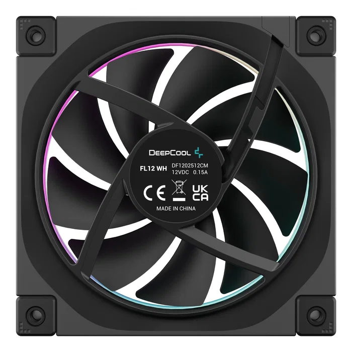 DeepCool FL12 Ventilador de Caja 120mm Negro PWM, Rodamiento FDB, 9 Aspas, Iluminación LED Multicolor, 55 CFM, Ref. R-FL12-BKAPN1-G
