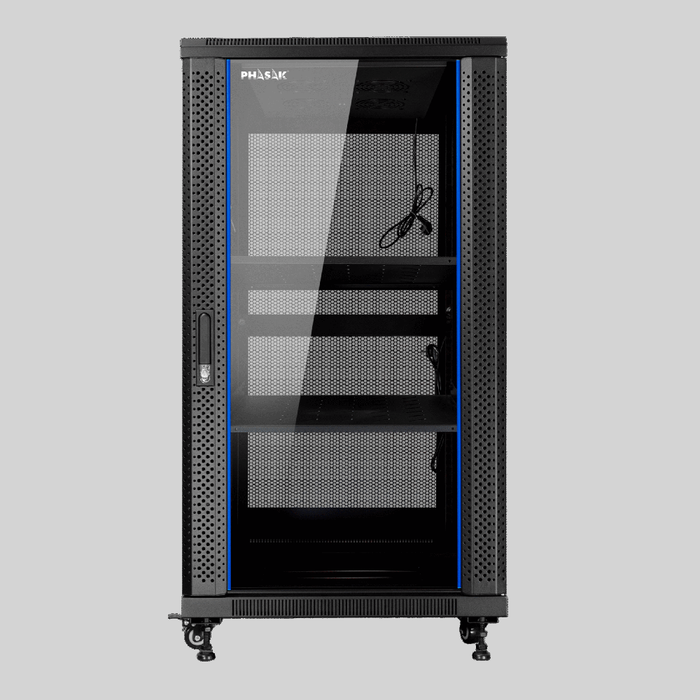 Phasak Pro Armario Rack 19 Pulgadas 32U 600x1000 Montado con Puerta Vidrio, Ventilación y Accesorios PHO 6132