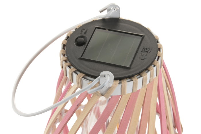 DKD Home Decor Lampara Solar Terraza Jardin Bambu Led Natural Rosa Blanco 36x20x20 cm Set 3