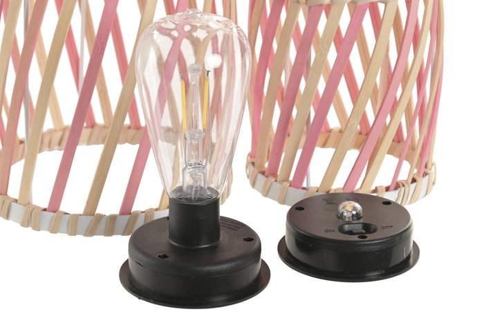 DKD Home Decor Lampara Solar Terraza Jardin Bambu Led Natural Rosa Blanco 36x20x20 cm Set 3