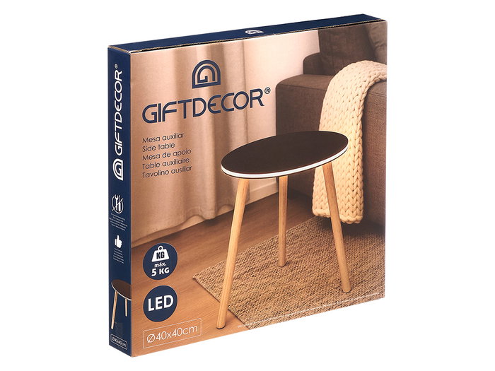 Giftdecor Mesa Auxiliar Redonda 40 cm LED Negra Montada 40 x 40 x 40 cm (Set de 6) Giftdecor Mesa Auxiliar Redonda 40 cm LED Negra Montada 40 x 40 x 40 cm (Set de 6)