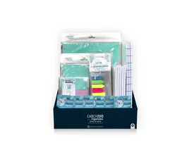 Carchivo Expositor Multiproducto con Complementos Surtidos Ingeniox A4, A5, Notas Adhesivas, Fundas, Discos y Sobres