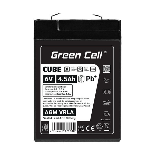 Green Cell Batería CUBE AGM 6V 4,5Ah AGM6V4-5AH-J