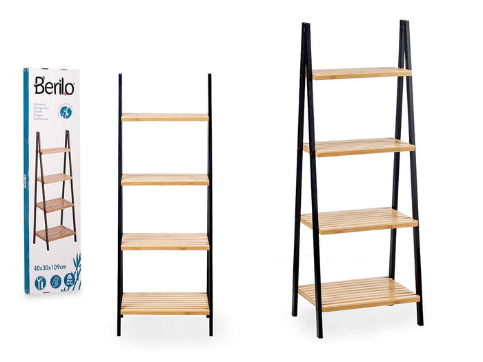 Berilo Estantería Escalera 4 Estantes Bambú Negro 112x30 cm Berilo Estantería Escalera 4 Estantes Bambú Negro 112x30 cm