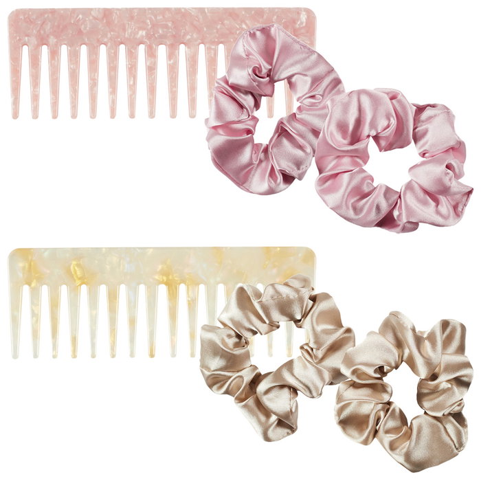 Cosmetic Club Juego de Peine y 2 Gomas de Pelo Satén Colores Surtidos