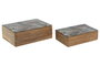 DKD Home Decor Set de 2 Cajas de Mango con Detalles de Setas Lacado Azul