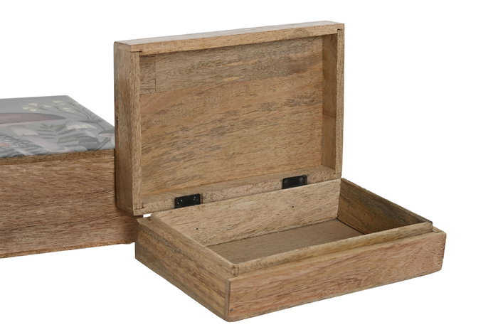 DKD Home Decor Set de 2 Cajas de Mango con Detalles de Setas Lacado Azul