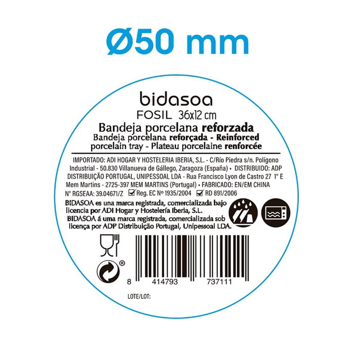 Bandeja Rectangular Porcelana Fosil Bidasoa 36x12,7x2,9 cm (9 Unidades)