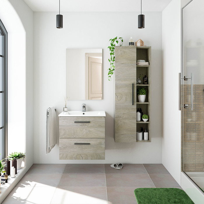 Forés/Arkit Columna de baño Athena color roble alaska con 1 puerta y estantes Forés/Arkit Columna de baño Athena color roble alaska con 1 puerta y estantes