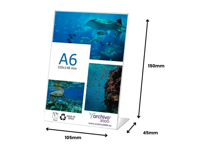 Archivo 2000 Expositor sobremesa DIN A6 vertical 45x105x150 mm flexible PET transparente