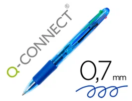 Q-connect Bolígrafo 4 en 1 Retráctil con 4 Colores y Sujeción de Caucho, Tinta Azul