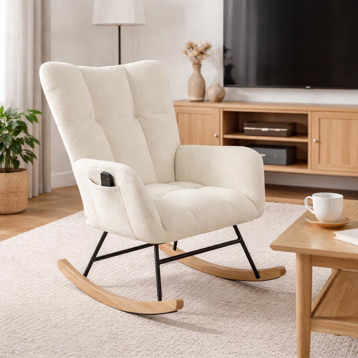 Versa Mecedora con Reposabrazos Beige 92x90 cm Madera Metal Poliester Versa Mecedora con Reposabrazos Beige 92x90 cm Madera Metal Poliester