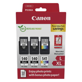 Canon PG-540L CL-541XL Multipack Cartuchos Tinta Original Alta Capacidad Negro Tricolor + Papel Fotográfico