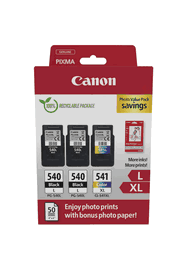 Canon 5224B015 - Cartuchos de Tinta Originales PG-540XL Negro y CL-541XL Color + 50 Hojas Papel Fotográfico Satinado GP-501 - Value Pack Alta Capacidad