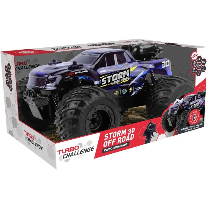 Turbo Challenge Vehículo Teledirigido RC TURBO CHALLENGE Ref. 099349 - Escala 1/18, 2.4 GHz, 15 km/h, Luces con Función de Humo, +6 Años