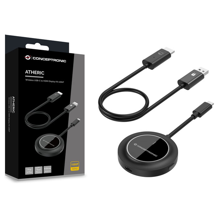 Conceptronic ATHERIC01B Transmisor USB-C a HDMI Inalámbrico 1080P 60Hz