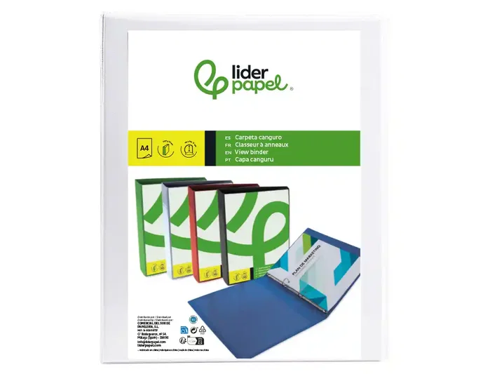 Liderpapel Carpeta canguro de 2 anillas mixtas 16mm Blanco A4