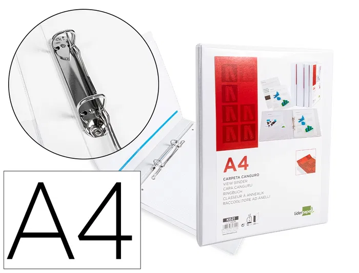 Liderpapel Carpeta canguro 2 anillas mixtas 16mm A4 plástico color blanco Liderpapel Carpeta canguro 2 anillas mixtas 16mm A4 plástico color blanco