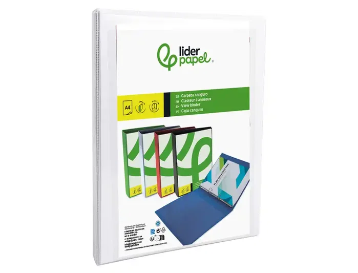 Liderpapel Carpeta canguro de 2 anillas mixtas 16mm Blanco A4
