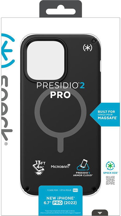 Speck Presidio 2 Pro Funda para iPhone 14 Pro Max, Protección contra Caídas de 4 Metros, Compatible con MagSafe, Antimicrobiano, Negro