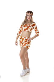 Creaciones Llopis Disfraz Adulto Hippie Top y Minifalda Naranja Talla L