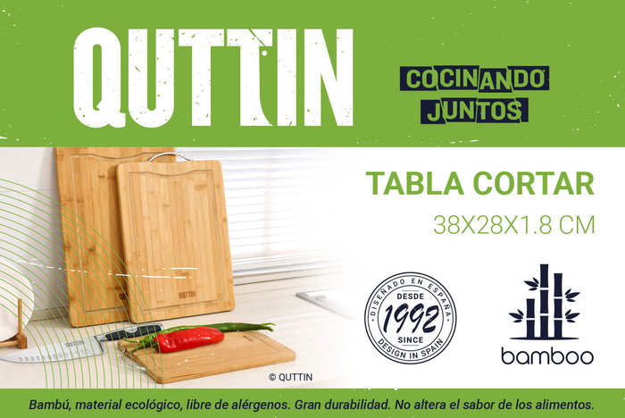 Quttin Tabla Cortar Bambú/Metal 38 x 28 x 1.8 cm (12 Unidades)