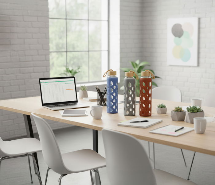 Bewinner Botella Agua Vidrio/Silicona 600ml 7x7x25cm (24 Unidades)