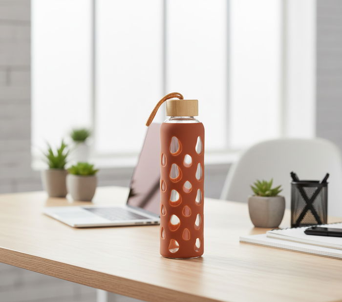 Bewinner Botella Agua Vidrio/Silicona 600ml 7x7x25cm (24 Unidades)