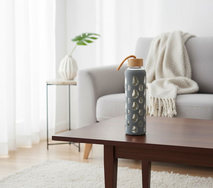 Bewinner Botella Agua Vidrio/Silicona 600ml 7x7x25cm (24 Unidades)