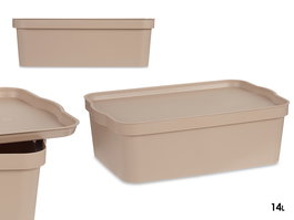 Kipit Caja Plástico con Tapa 14L Beige 29.5x14.5x45 cm (Set de 12)