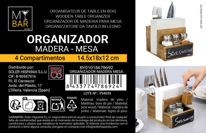 Inde Organizador de Mesa de Madera para Bar - 14.4 cm (Ancho) x 11.8 cm (Alto) x 18.4 cm (Largo) (6 Unidades)