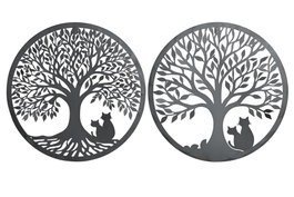 DKD Home Decor Decoración de Pared Metal Árbol Gato Surtido de 4