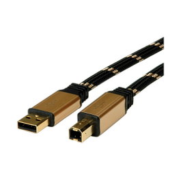 ROLINE Gold USB 2.0 Cable Tipo A-B 4,5m Negro, Oro