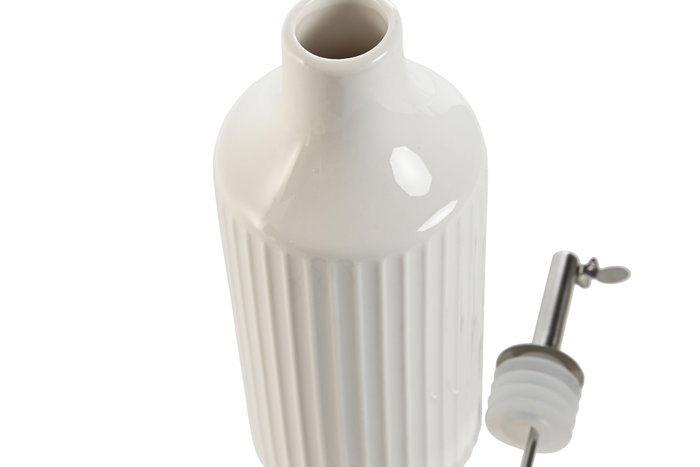 DKD Home Decor Aceitera de Porcelana y Acero Inoxidable 350ml Blanco