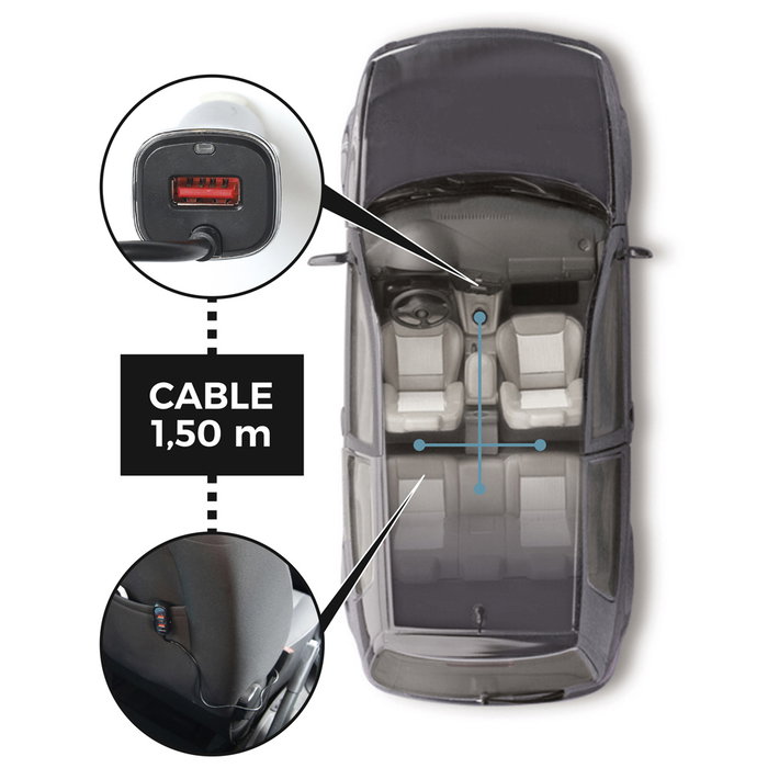 Be Mix Cargador Coche 4 en 1 con 4 Puertos USB (2 USB-A, 1 USB-C, 1 Extra) y Cable 1.5m para Smartphone, Tablet y GPS Be Mix Cargador Coche 4 en 1 con 4 Puertos USB (2 USB-A, 1 USB-C, 1 Extra) y Cable 1.5m para Smartphone, Tablet y GPS