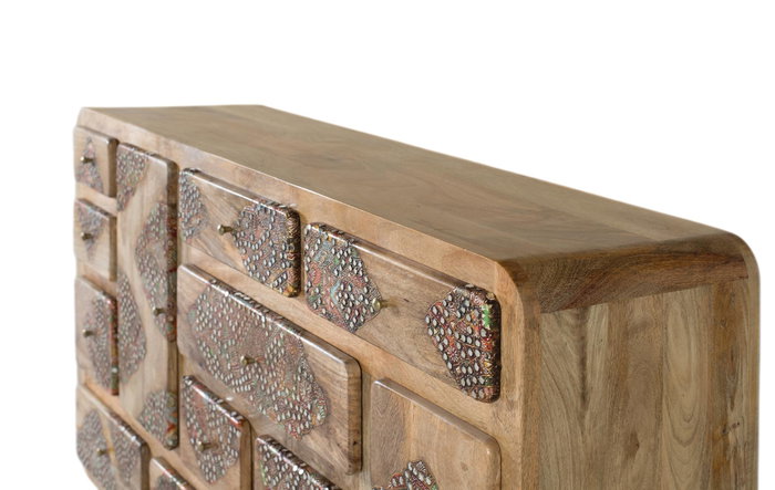 Giner y Colomer Aparador en Madera Maciza de Mango con Detalles a Mano, 148 cm, Diseño Contemporáneo con Cajones y Decoración Tribal