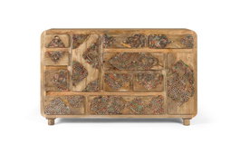 Giner y Colomer Aparador en Madera Maciza de Mango con Detalles a Mano, 148 cm, Diseño Contemporáneo con Cajones y Decoración Tribal