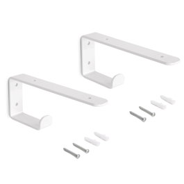 Emuca Juego de soportes para estante de madera Shelf con colgador integrado, Acero, Pintado blanco