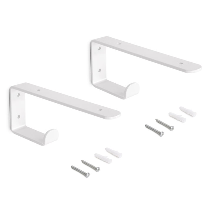 Emuca Juego de soportes para estante de madera Shelf con colgador integrado, Acero, Pintado blanco Emuca Juego de soportes para estante de madera Shelf con colgador integrado, Acero, Pintado blanco