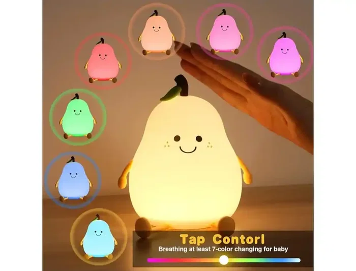 Wondee Lámpara de Noche Infantil de Silicona con Forma de Pera, Luz Suave y Sensor Táctil Wondee Lámpara de Noche Infantil de Silicona con Forma de Pera, Luz Suave y Sensor Táctil
