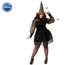 Disfraz Bruja Negra Vestido Corto Con Sombrero Para Mujer Adulta XXL - Halloween
