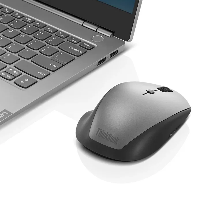 Lenovo ThinkBook Wireless Media Mouse, RF inalámbrico, 2400 DPI, Negro/Gris