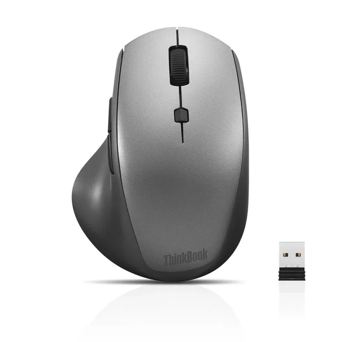 Lenovo 4Y50V81591 - Ratón Óptico Inalámbrico RF para Oficina, 7 Botones, 2400 DPI, para Mano Derecha, Diseño Ergonómico, Negro/Gris