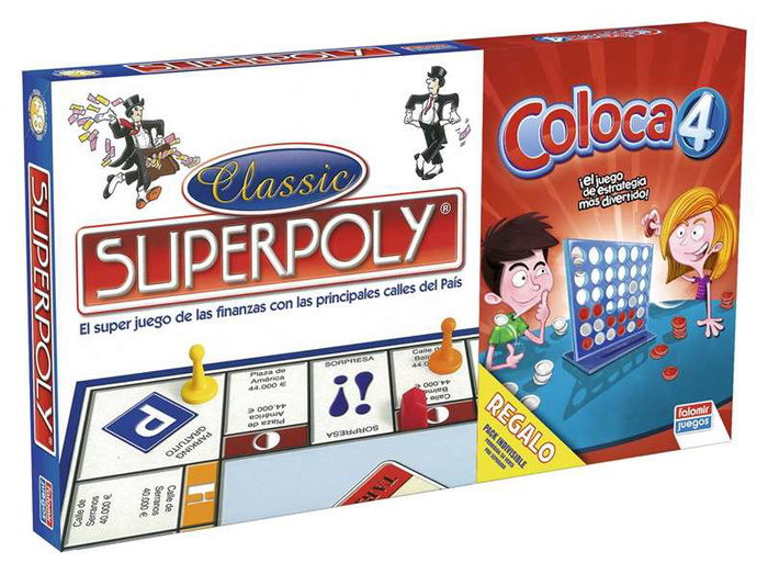 Falomir Superpoly + Coloca 4 - Juego de Mesa de Viaje en Español para Niños +3 Años (2 Jugadores)