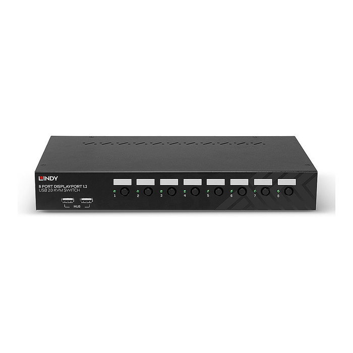 Lindy 39540 KVM Switch para 8 ordenadores con DisplayPort, USB 2.0 y Audio, 4K Ultra HD, Negro