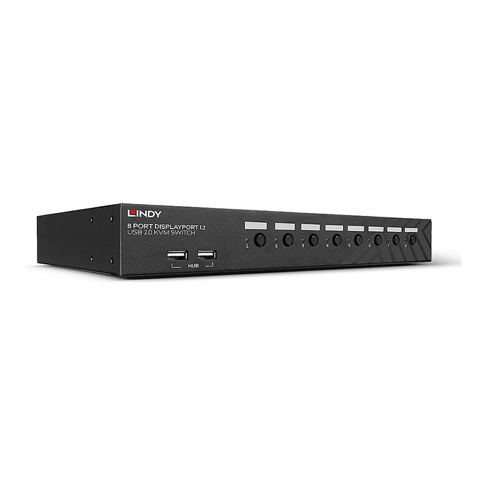 Lindy 39540 KVM Switch para 8 ordenadores con DisplayPort, USB 2.0 y Audio, 4K Ultra HD, Negro